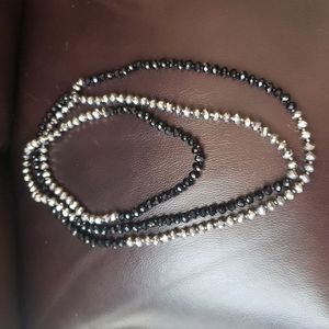 Beaded Necklace Black & Silver tone